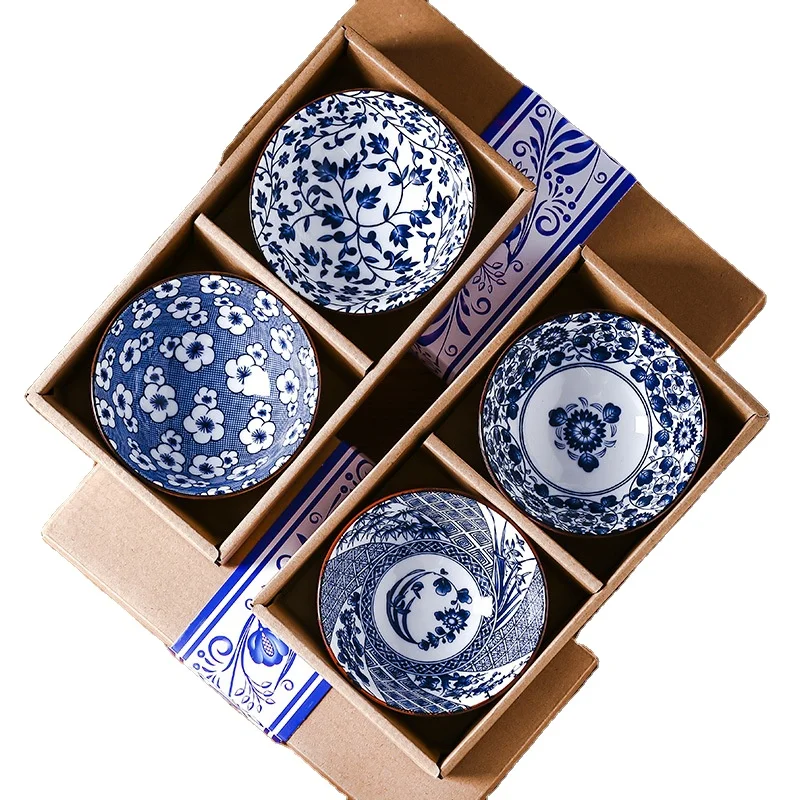 

Mfashion Japanese blue and white porcelain ceramic bowl set tableware with gift box dinnerware gift box customization