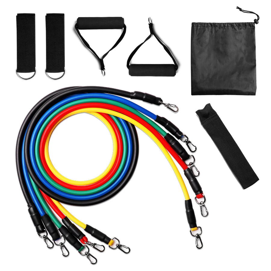 

Factory Price Wholesale High Quality Foam Home Workout Elastic Bands 11pcs Resistance Tube Band Set, Mix
