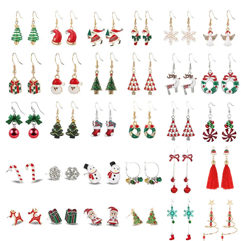 

100 style cheap earrings wholesale reindeer snow bell snowman tree christmas earrings