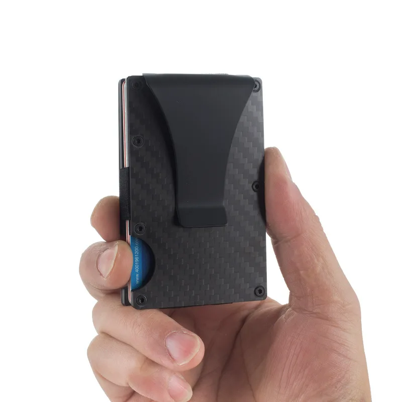 

New Wholesale Money Clip Real Carbon Fiber Cardholder RFID Blocking Card Holder Wallet With Custom Logo