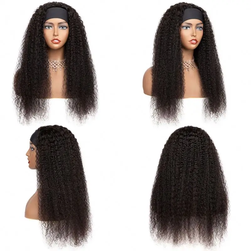 

Color headband wig human hair headband wig with bangs headband wig