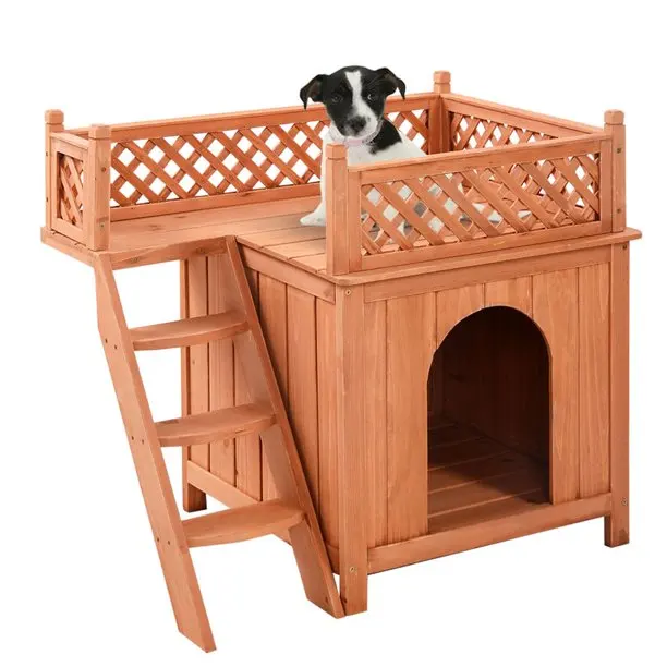 

Wooden Puppy Pet Dog House Wood Room In outdoor Raised Roof, Wooden natural color