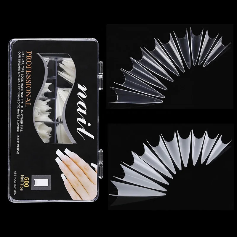 

500pcs Box Pointy Claw French False Nail Tips Acrylic Salon Suppliers Extra Long Stiletto Nail Tips Ghost French salon nail tip, Multiple colour multiple tool