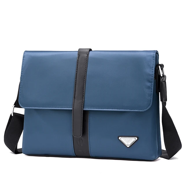 

New style men's bag fashion casual one-shoulder messenger bag horizontal business briefcase waterproof Oxford cloth bag, Black/blue