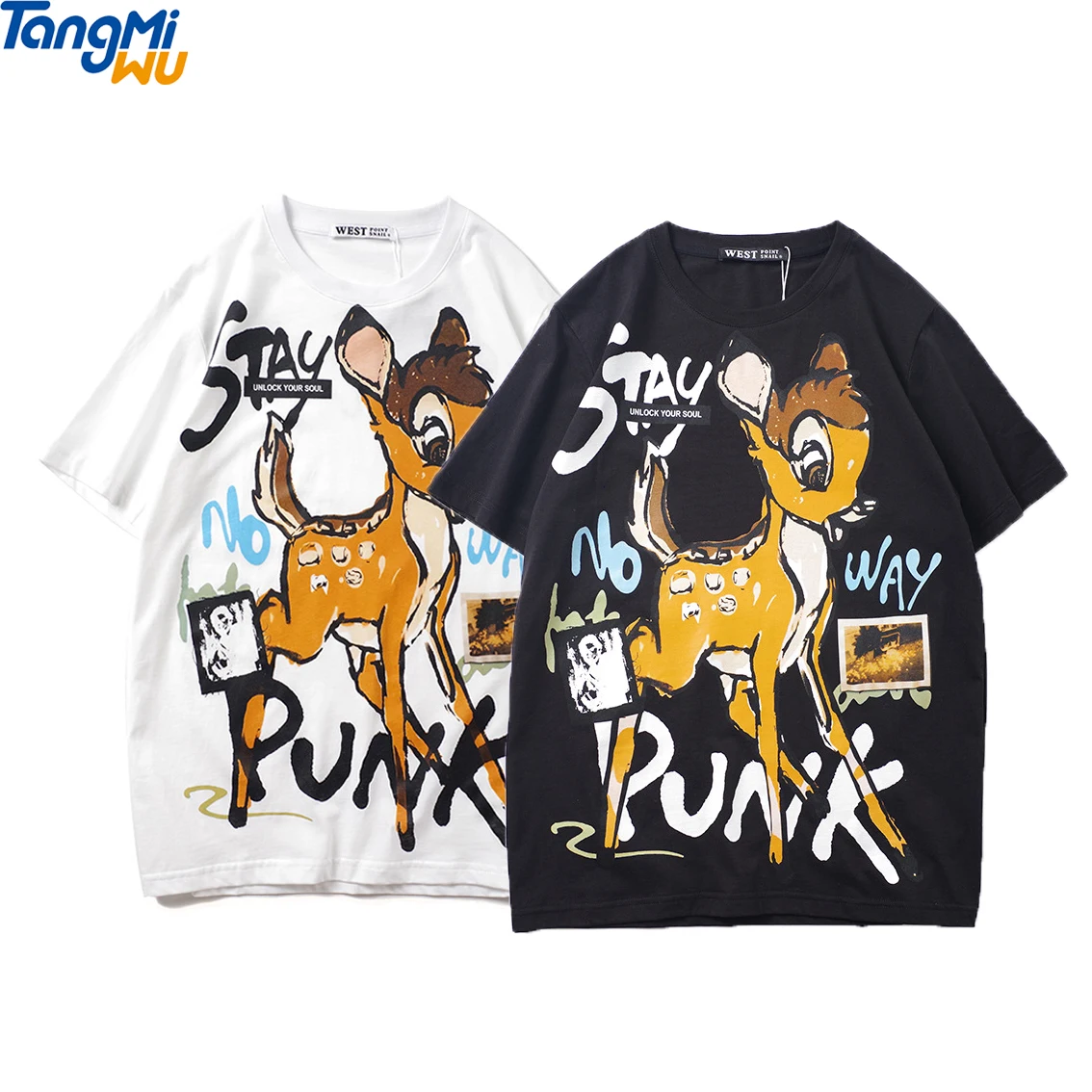 

Wholesale custom youth loose casual cotton Sika deer print animal t-shirt men
