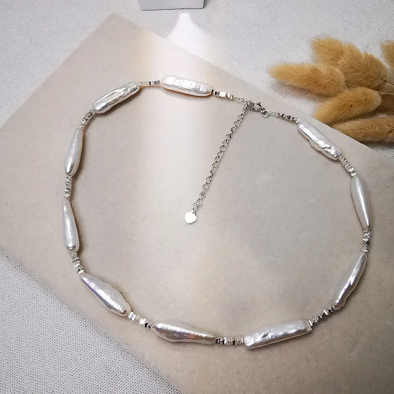 

S925 Silver Special Interest Light Luxury High-Grade Small Pieces Of Silver Natural Baroque Pearl Necklace Choker Female