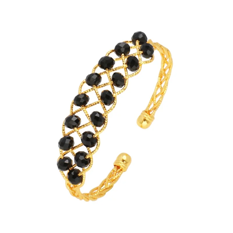 

JSZ-34 Africa Jewelry Women Fashion 24K Gold Plated Black Stone Bangles Indian With Gemstone