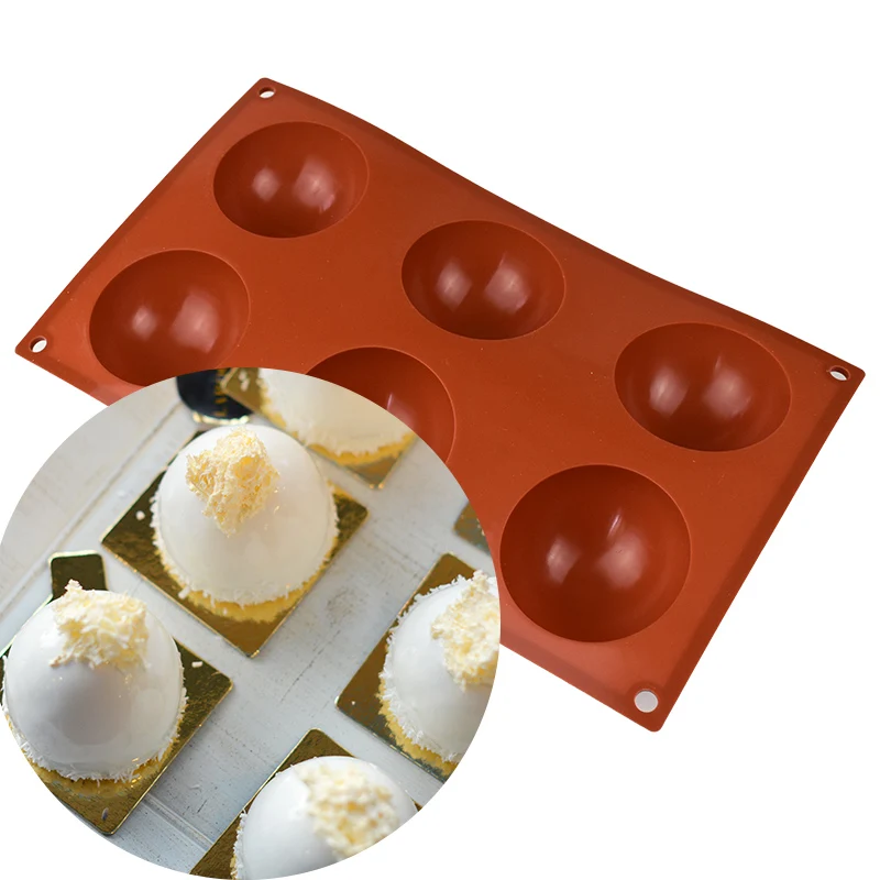 

Half Sphere 6 semicircle silicone cake mold round baking, Brown,