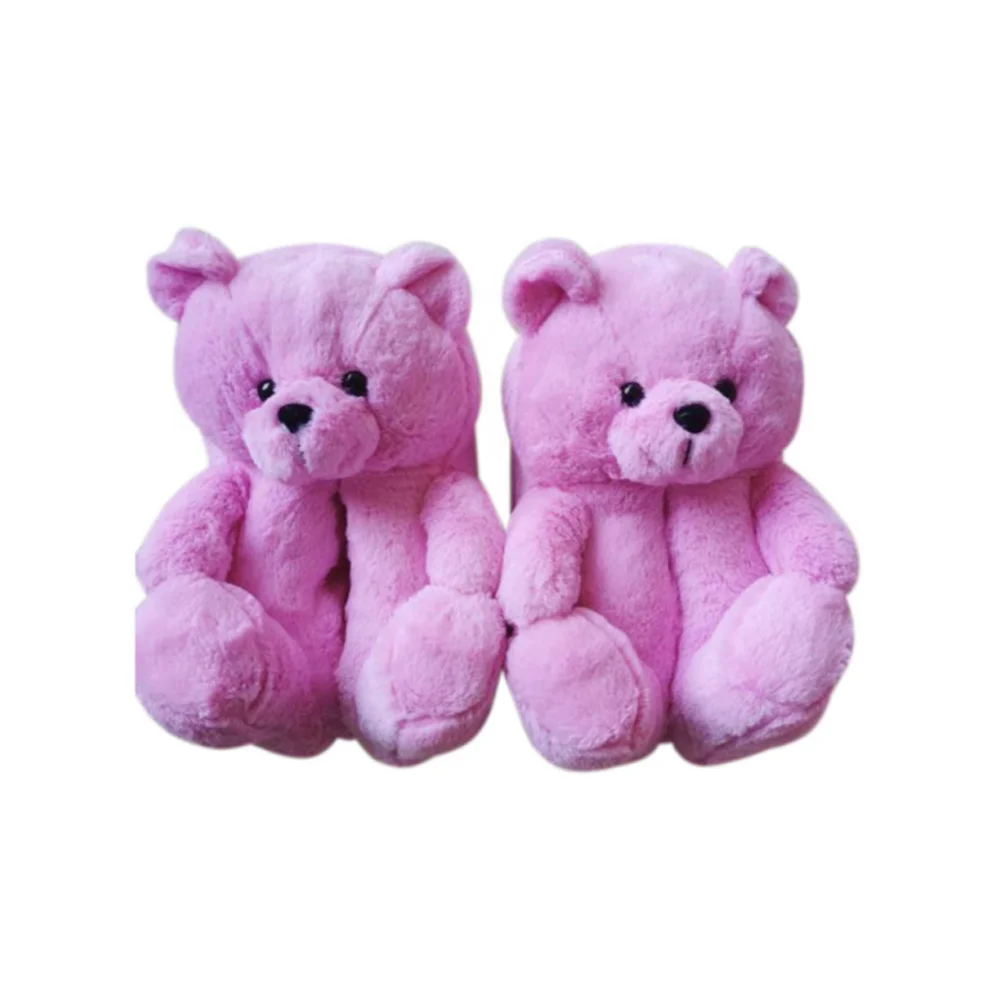 

Amazon New Arrivals Cartoon Teddy Bear Winter Warm Slide Pink Slippers for Women