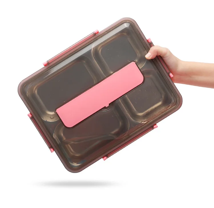

Storage box reusable plastic stainless steel lunch box square bento leakproof with compartment, Pink ,blue ,gray