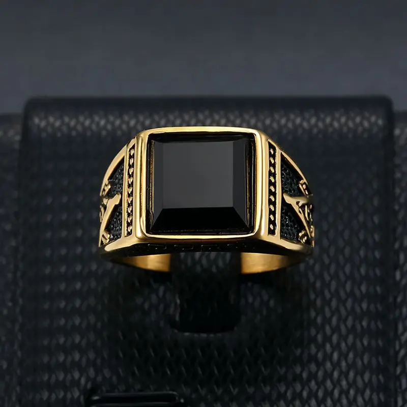 

New model fashion custom design titanium steel ring black retro men's chunky big pinky elden ring for men