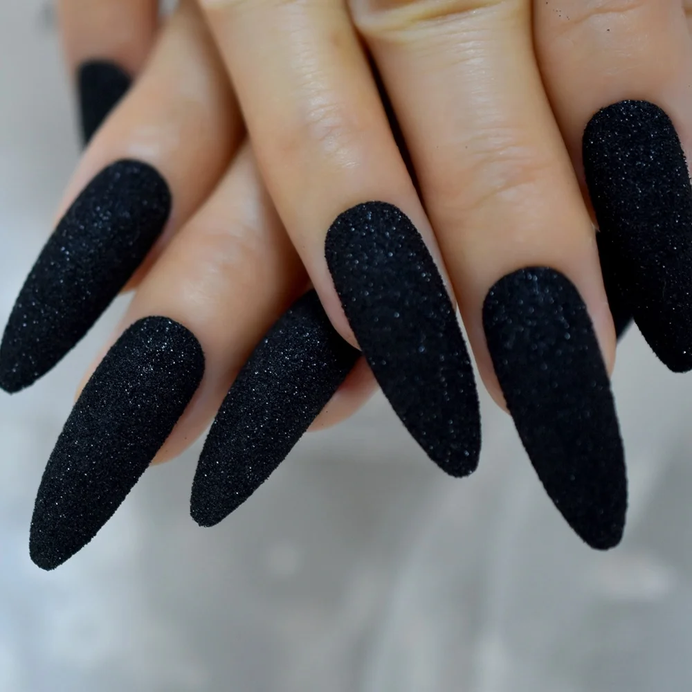 

Extra Long Frosted Nail Tips Starry Sky Sharp Practice Fake Nail Pointed Black Salon Acrylic Manicure Accessories L5587