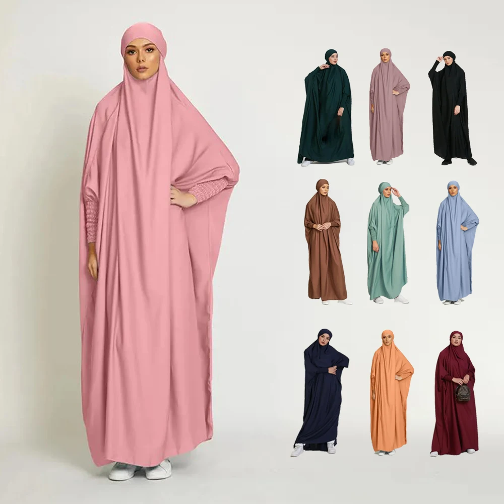 

Ramadan Jilbab One Piece Prayer Muslim Women Hooded Modest Dress Dubai Borka Full Cover Khimar Niqab Islamic Hijab Abaya Robe