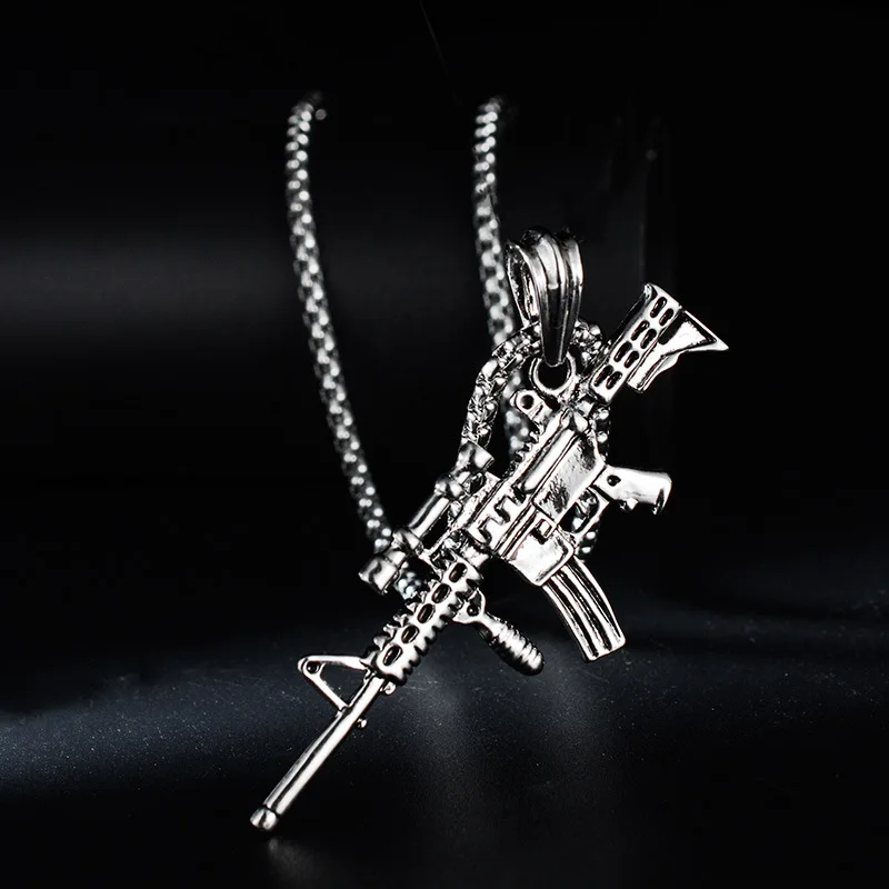 

Personality Hip Hop Punk Stainless Steel Gun Necklace, As pic