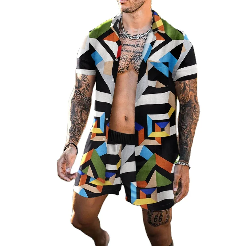 

Custom Men shirt And Beach Short Pants Set Men's Shirt Tribal Tattoo Print Plus Size Swimwear Men Swimwear & Beachwear