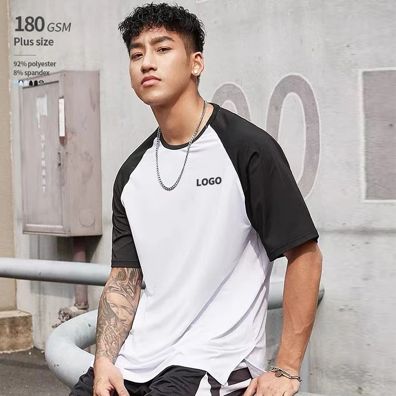 Wholesale Plus Size 180 GSM Oversized Sports T-Shirt Quick Drying Slit Hem Raglan 92% Polyester 8% Spandex Mesh Smart Casual