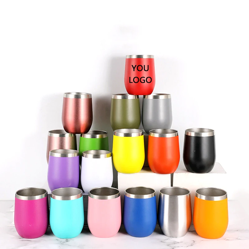 

Portable 304 Vacuum Insulated 12Oz Cocktail Coffee Cup Stainless Steel Stemless Wine Glass Tumbler Mug With Lid, Multiple colour