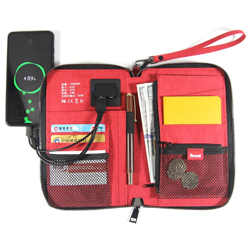 

2019 New Wireless charging business gifts wallet with powerbank wallet bag wired charging 10000mAh multifunctional storage bag