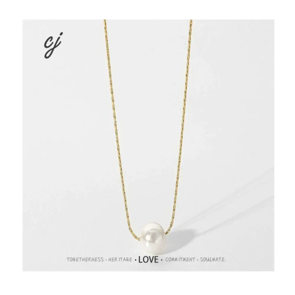 Carline Fine Wholesale Fashion Elegant Stainless Steel Minimalist Gold Plated Pearl Pendant Simple Design Necklace for Women