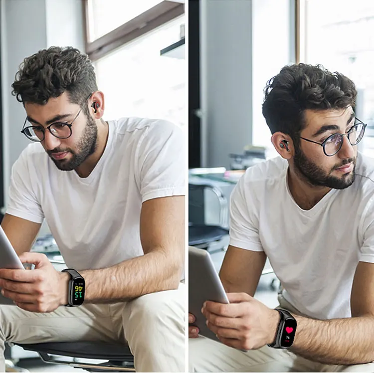 Amazon hot sale Newest M1 Smartwatch With BT5.0 Earphone Heart Rate Monitor Smart band Long Time Standby Sport Watch Men