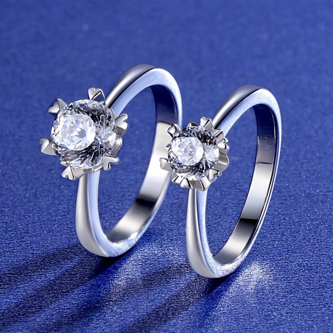 

Custom Flower Prong Setting Luxury Shiny Moissanite Stone 1ct Rhodium Plated Women Engagement Wedding Rings 925 Silver