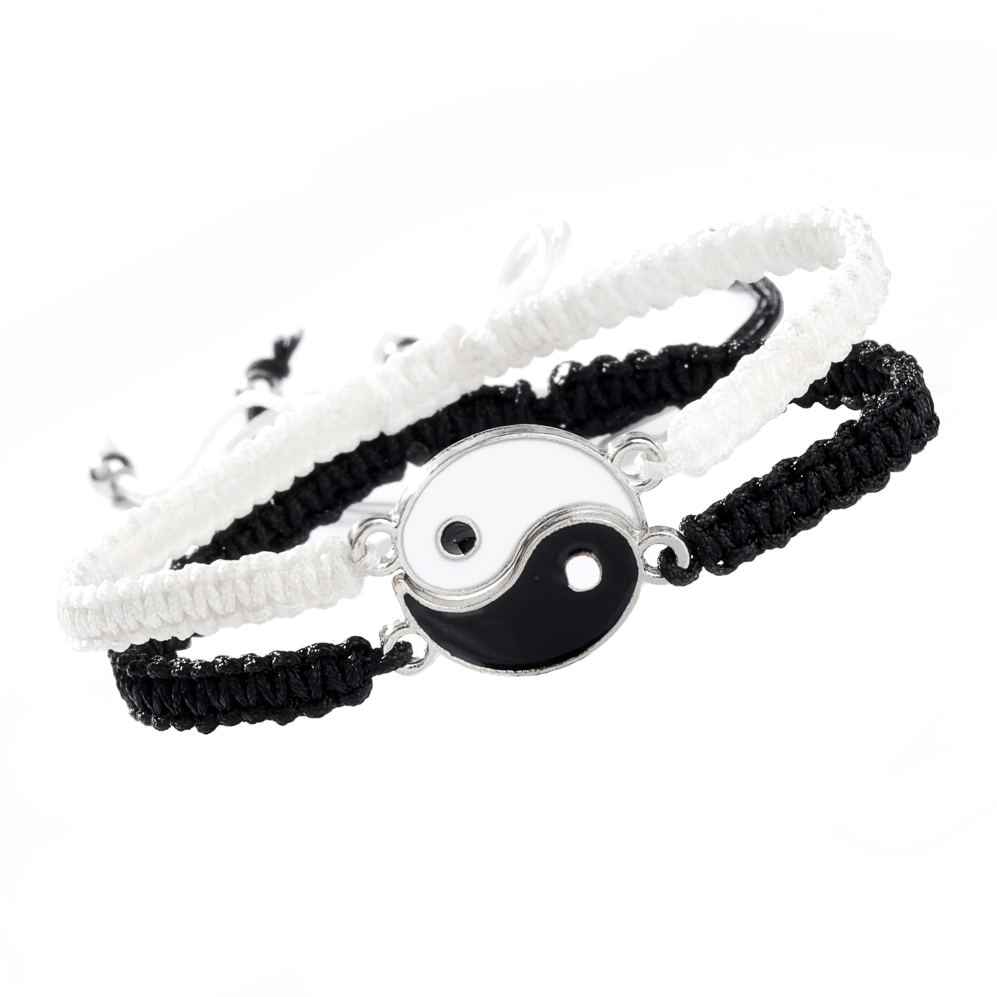 

Fashion Retro Handmade Woven Bracelet Jewelry Gift Taichi Best Friend Yin Yang Couple Beads Bracelets Set, Black,white