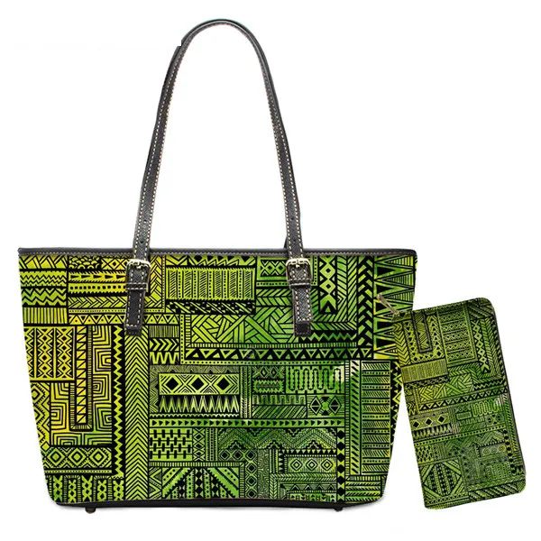 

Women Handbags With Wallets Polynesian Traditional Tribal Printed Customized PU Material Large Space Ladies Tote Bag And Purses, Customizable