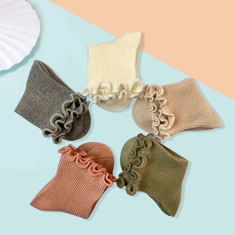 

new arrive cute Casual ruffle girl boy cotton kids Solid color baby socks for children kids