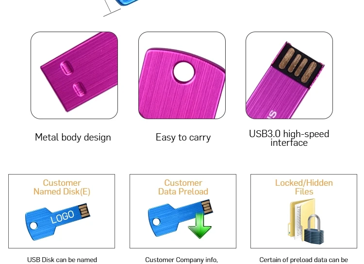 Customized Logo Metal Material USB Sticks 2.0 8gb 16GB 32GB 64GB 128GB Key Shape USB Flash Drive for Promotion - ANKUX.COM