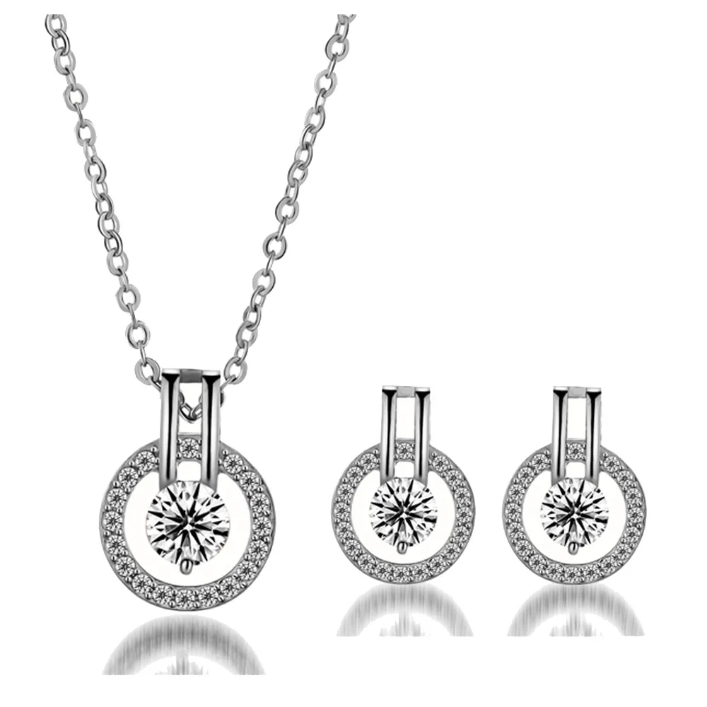 

2020 Hotsale Full Crystal Round Circle Shape Necklace Set Austrian Crystal 2pc/set Necklace Earring For Women Girls, Picture