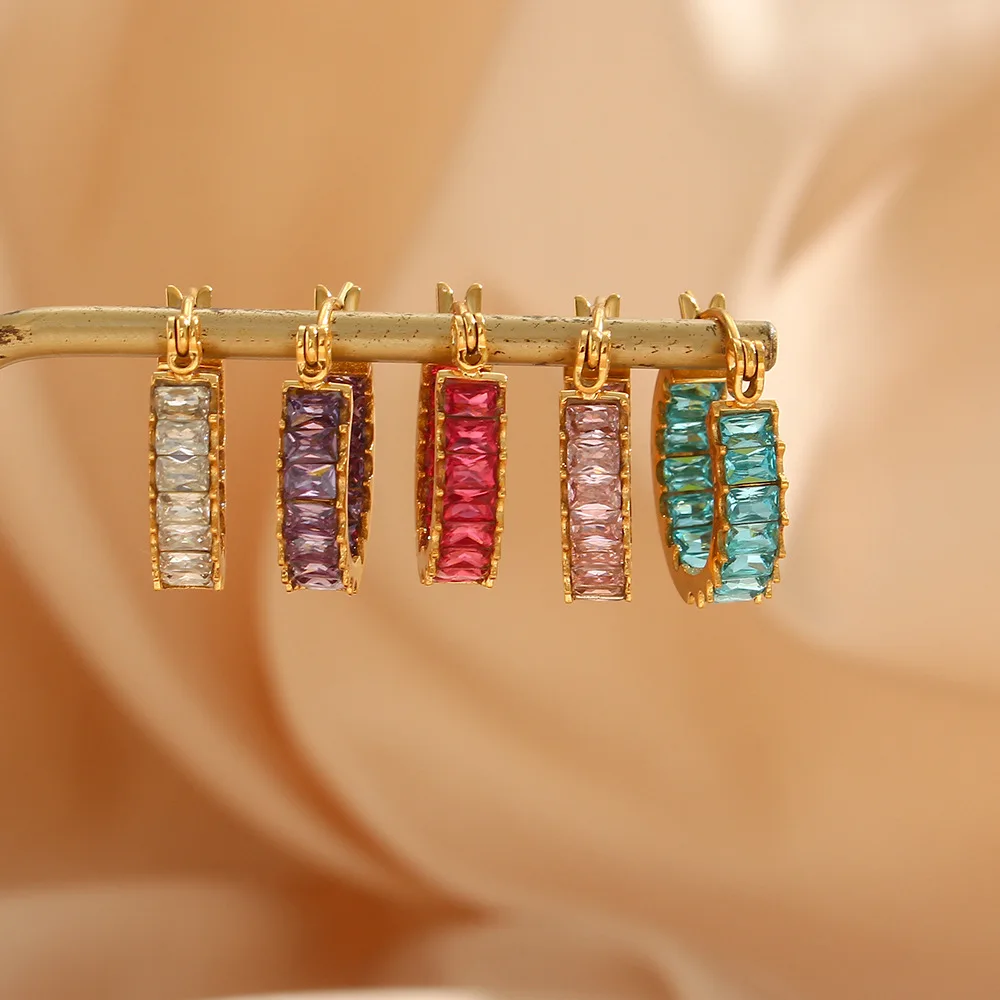 

Fashion Hoop Earring Jewelry 18K Gold Plated Stainless Steel Paved Cubic Zirconia Hoop Earrings for Women