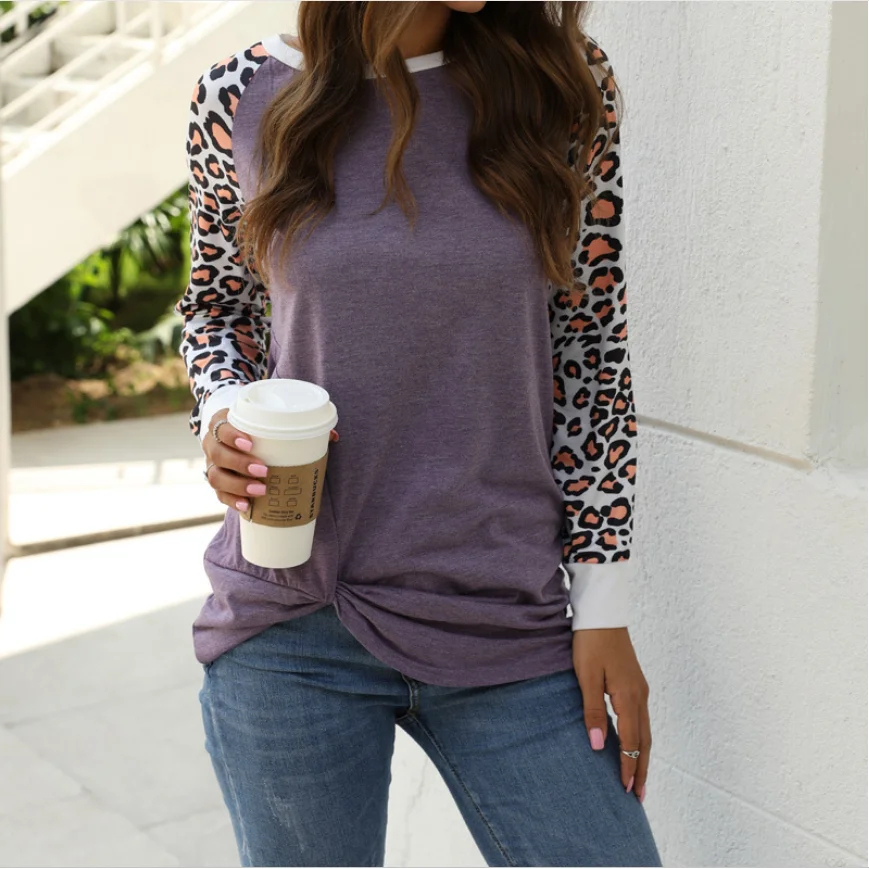 

Womens Casual Patchwork Leopard Print Long Sleeve Sweatshirt O-neck Loose Tops Ladies Autumn Fashion Streetwear Pullovers