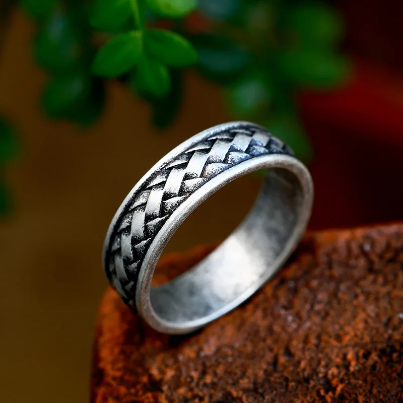 

SS8-843R New Fashion Viking Symbols Stainless Steel Knitting Weaving Ring For Men Vintage Simple Jewelry Gift Wholesale