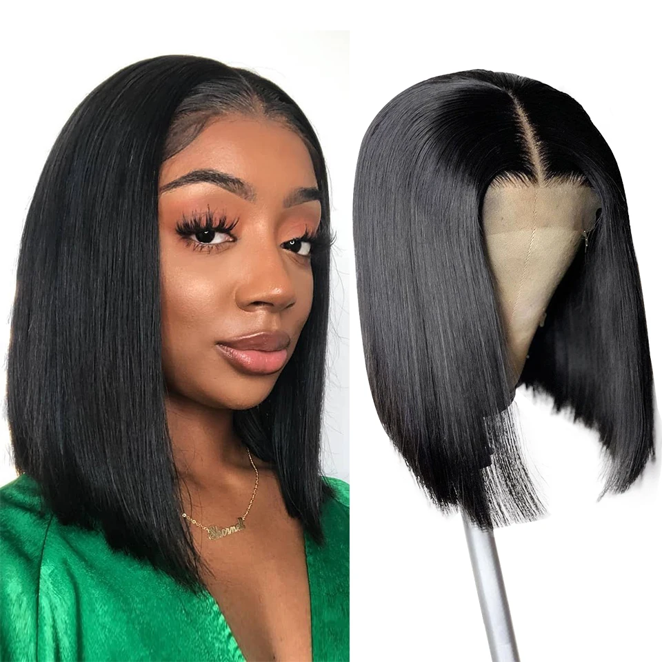 

10a grade virgin brazilian hair short bob cut human hair wig for black women 4x4 lace closure preplucked hairline frontal wig