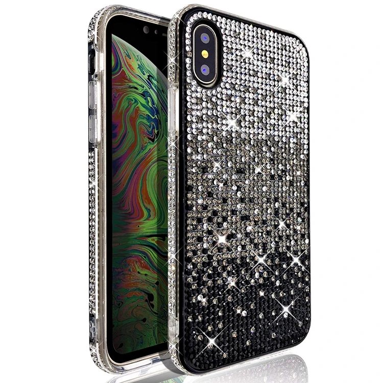 

HOCAYU Glitter Bling Crystal Rhinestone Diamond Phone Case Cover For Iphone Xs Max Xr X 8 7 6 6S Plus, Black,purple,green,blue