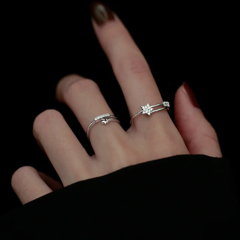 

Hot Selling S925 Crystal Rhinestone Cz Star Forefinger Open Ring 925 Sterling Silver Cubic Zircon Star Open Finger Ring