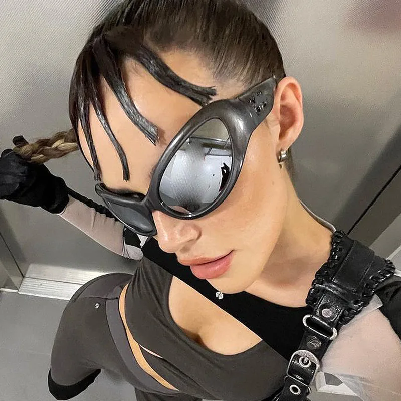 

38121 Fashion Wrap Around Y2K Sunglasses Women Steampunk Party Alien Sunglasses Sports Eyewear Gafas De Sol