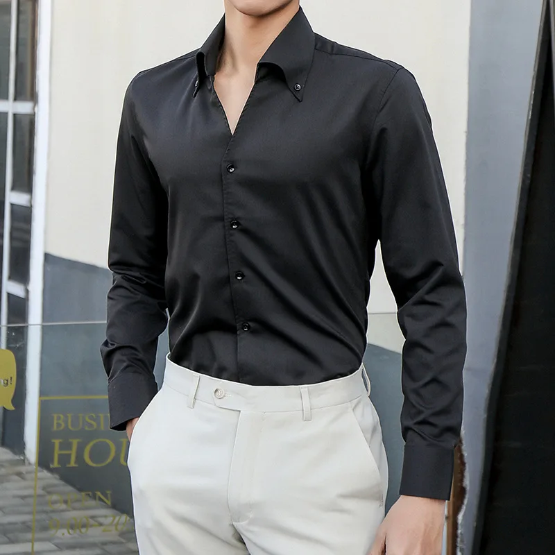 

British Slim Fit Shirt Men's French Dress Collar Long-sleeved Shirt