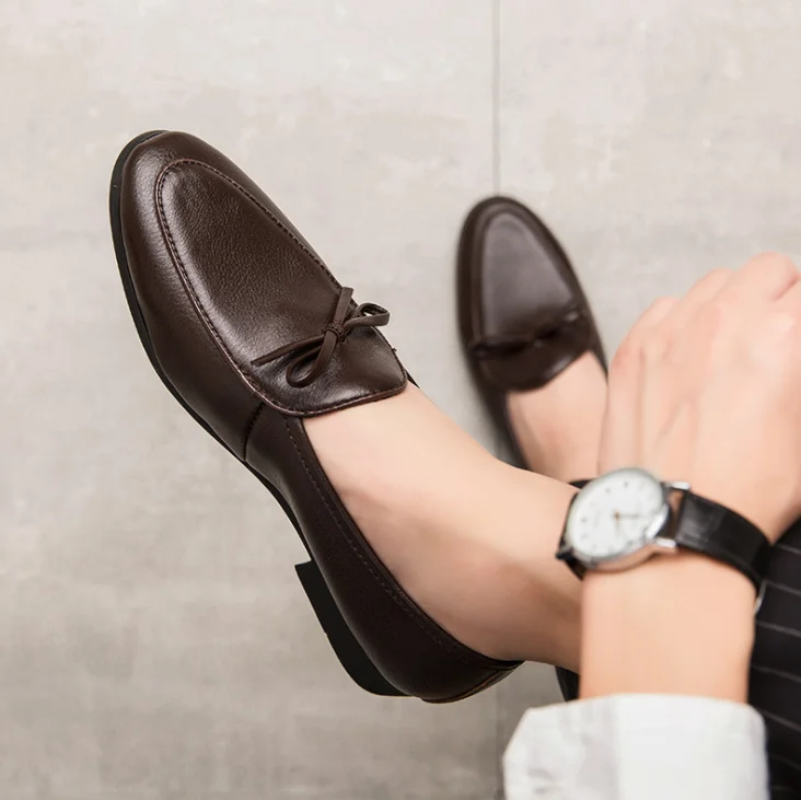 

1025 simple style men's casual slip on leather shoes