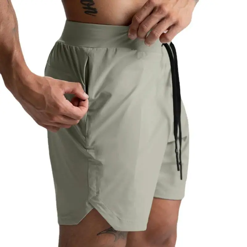 Athletic Gym Training Workout Solid Formal Mid Waist Mens Polyester Spandex Shorts with Zip Pockets Sports Fitness