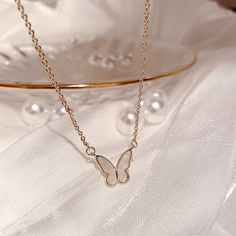 

fashion jewelry trendy real gold plated white necklace butterfly 2020