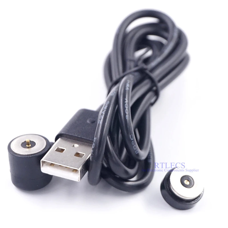 

Magnetic USB charging cable Male A Connector to Magnet Pogo Pin 2 Pin 1 Meter 2 A Current rated Angled Power charger Adapter