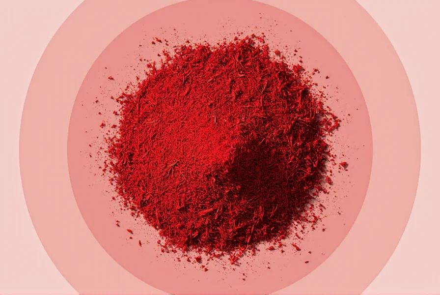 Close-up photograph of saffron threads showing deep red stigmas with orange styles against white background