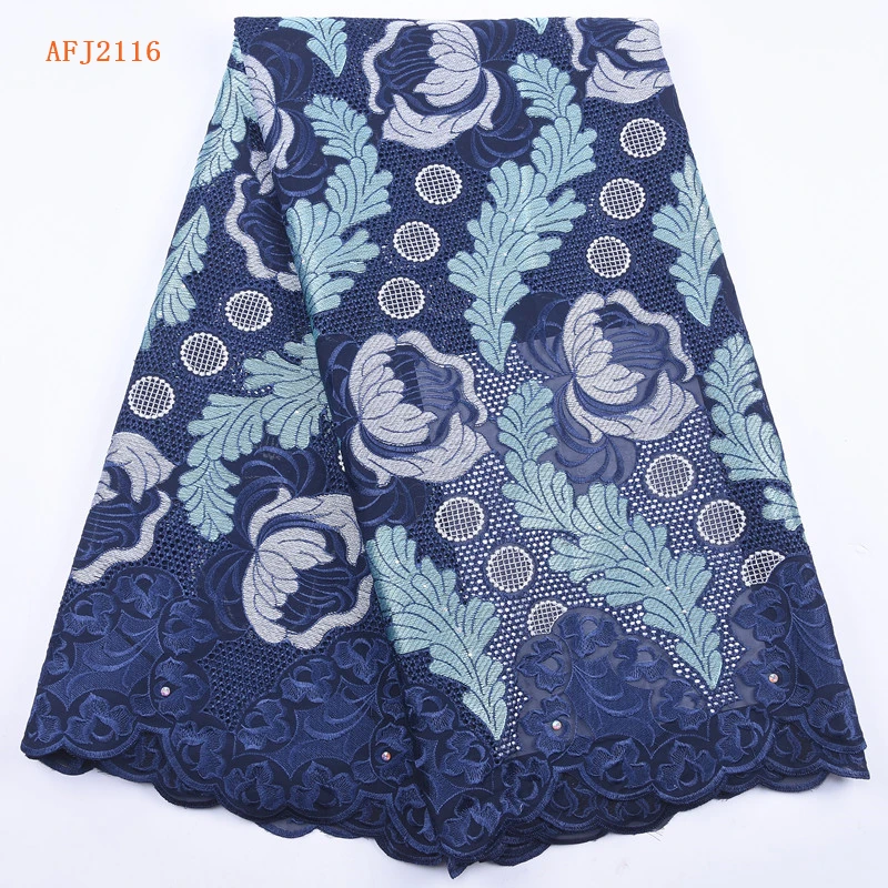 

Dark Blue High Quality Lace Fabric Latest African Laces 2021 Swiss Voile Lace In Switzerland With Stones Tissus Dentelle 2116