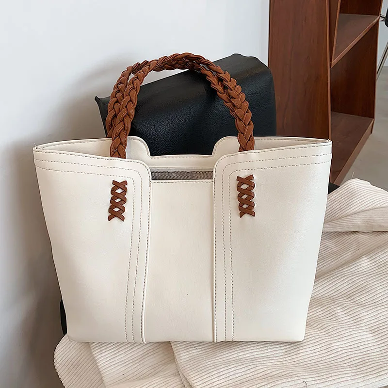 

2021 large capacity weaving flowers shoulder brand designer bag sac a main femme texture retro pu leather tote handbags women