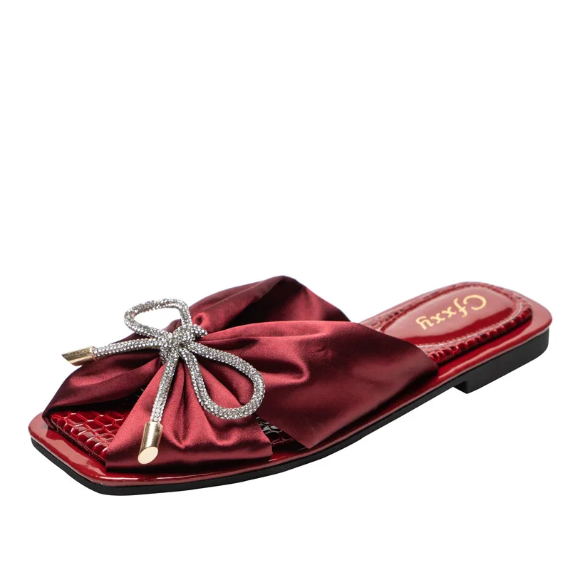 

2021 Women's Sandals Set Butterfly-knot Candy Color flip-flops Non-slip Outdoor Sandals Big Size Solid Beach Party Sandals, As picture