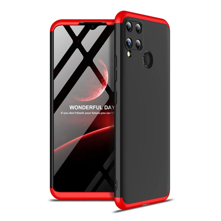 

For Oppo Realme C15 Case Original GKK Full Cover 3 in 1 Combination 360 Degree Full Protection Hybrid Cellphone Case, Red-black,black,blue-black,silver-black,rose gold, full-blue,full red