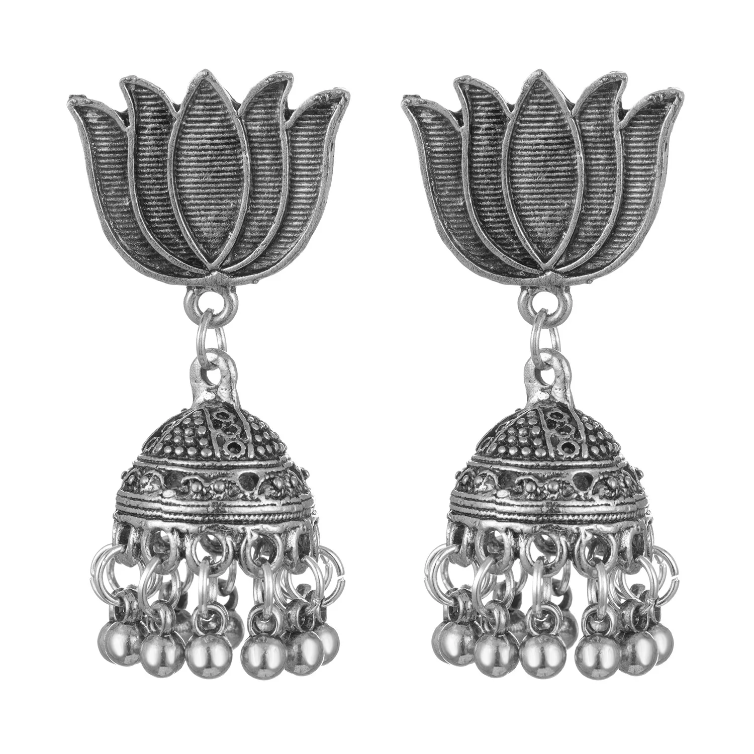 

Wholesale Silver Bollywood Oxidised Women Jewelry Traditional Ethnic Gold Heavy Indian Kundan Jhumka Earrings In Antique Finish, As picture