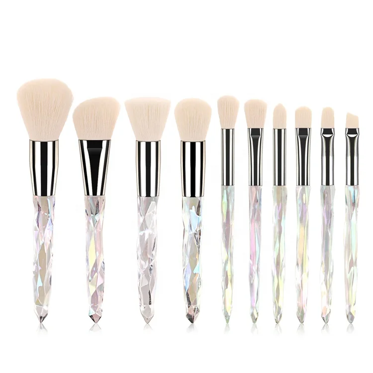 

Women's Eyeshadow Tool Acrylic Transparent Diamond Crystal Handle Makeup Brush Set, White,purple,green