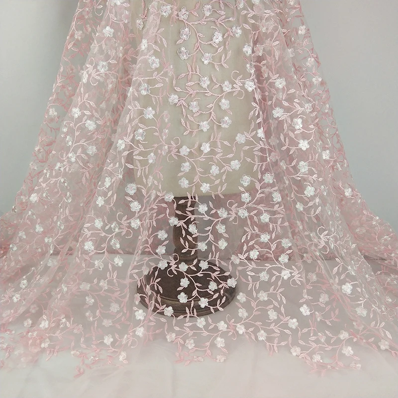 

New design pink embroidery lace fabric for dress, Ivory